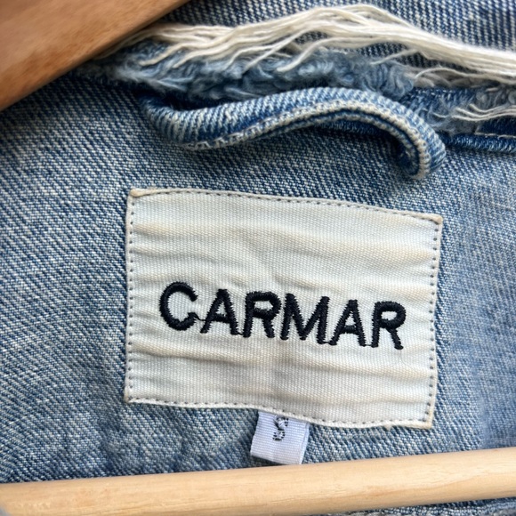 Carmar Blue Cropped Jean Jacket with Distressed Hem - Picture 2 of 4